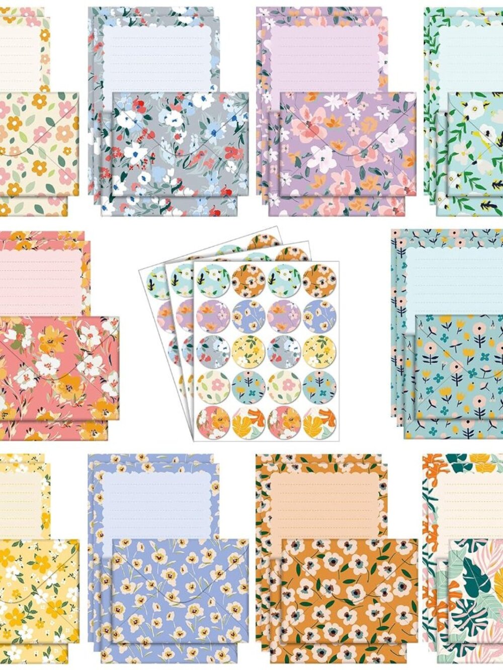 160 Pcs Kawaii Floral Stationery Paper and Envelopes Set